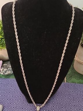 Silver Tone Over Stainless Steel Rope Chain Necklace with Broken Heart Pendant